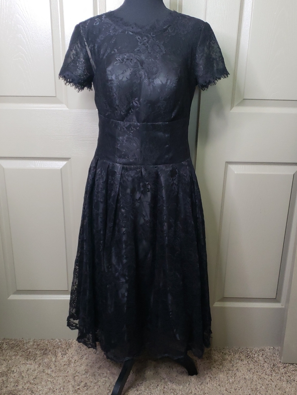 Grace Karin Black Floral Lace Fit-and-Flare Midi Dress Size 10